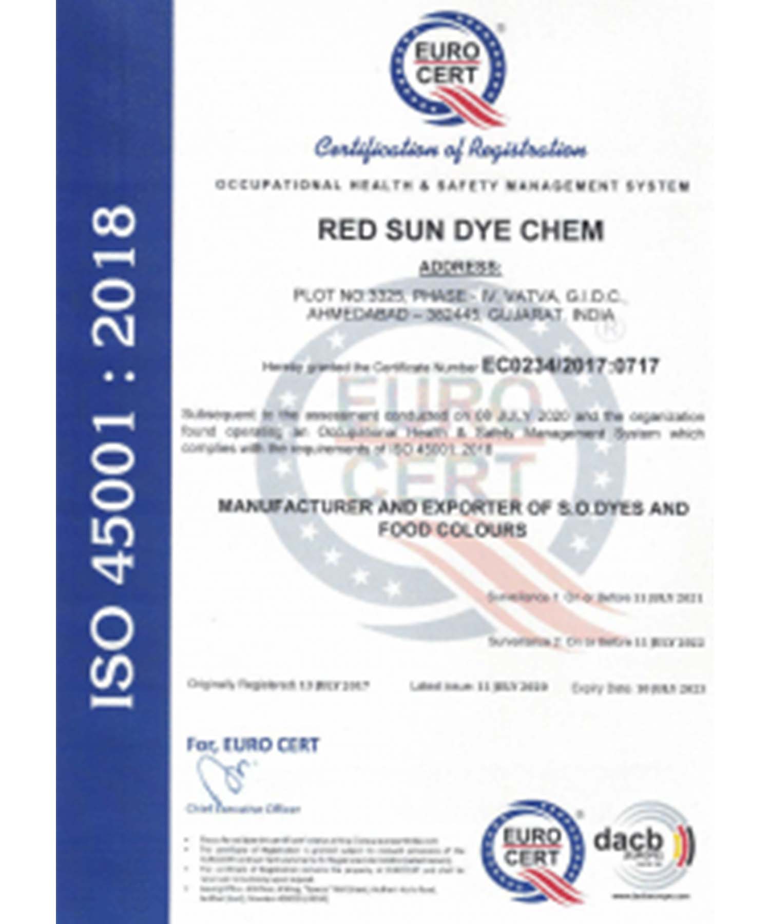 Certificates Red Sun Dye Chem