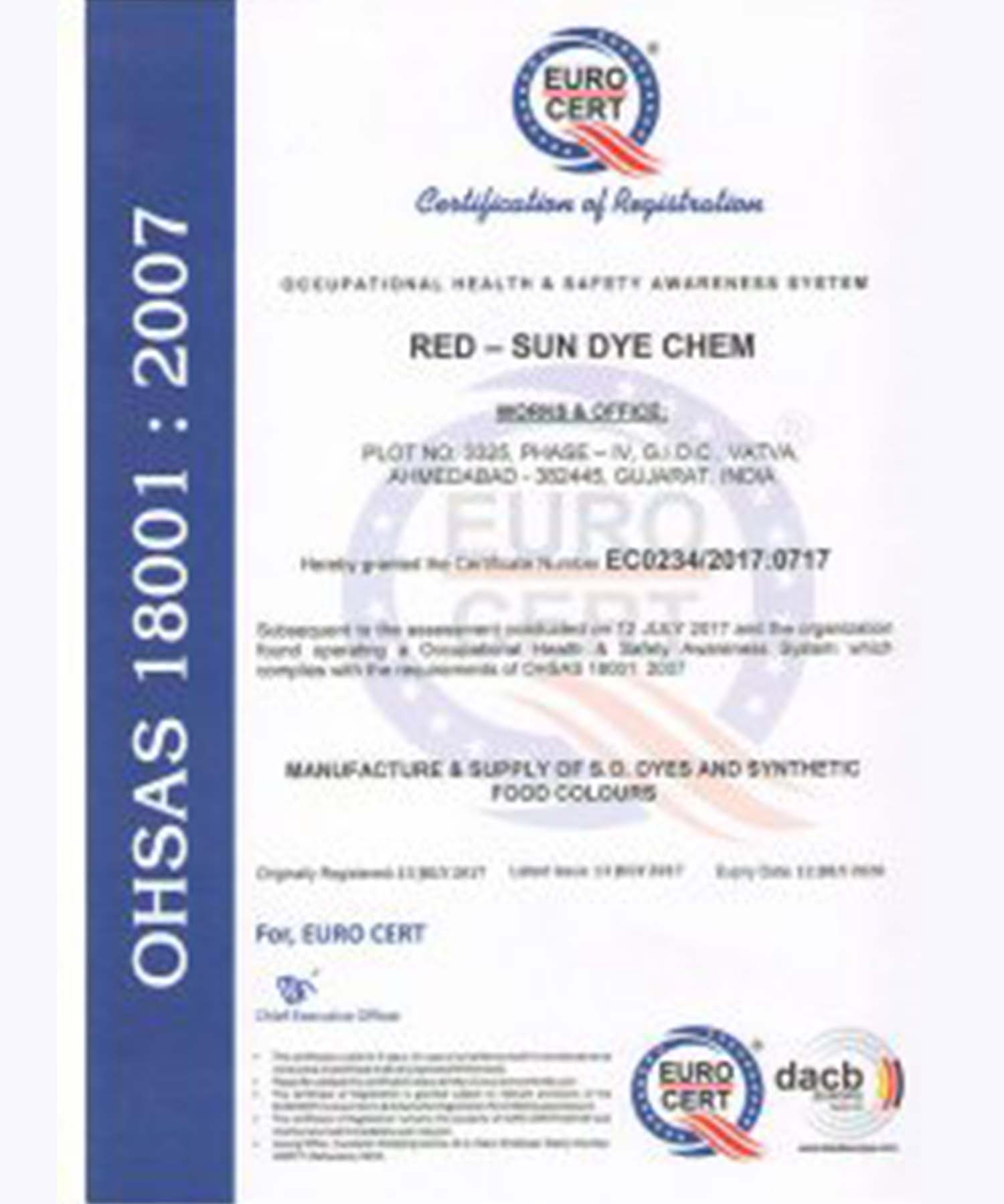 Certificates Red Sun Dye Chem